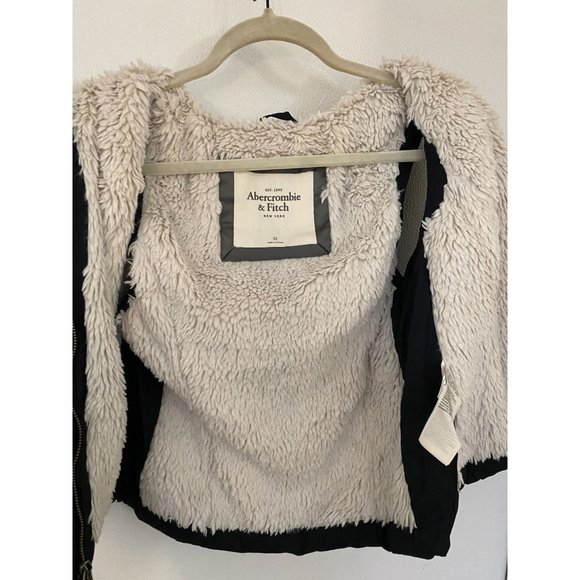 Abercrombie & Fitch Sz XS Vest Jacket Sherpa Lined Double Zip Logo Navy Hoodie - Picture 8 of 9